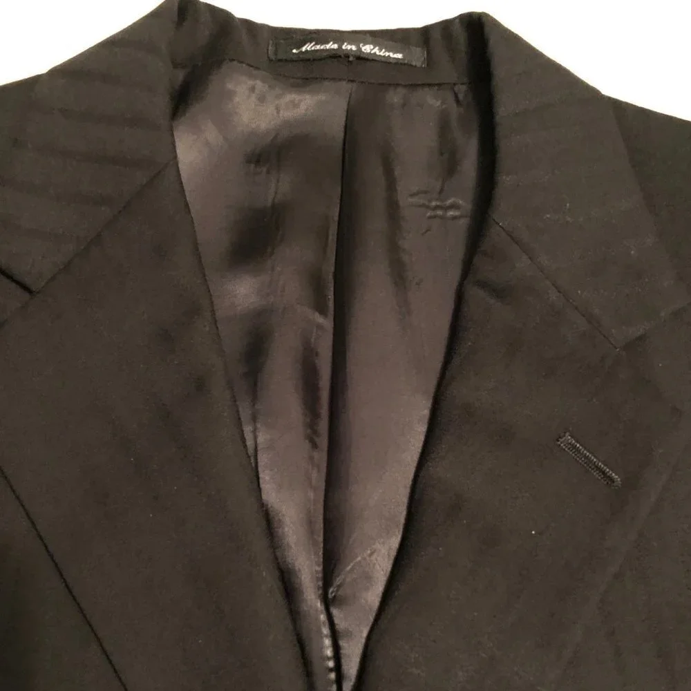 DKNY 40L Black Sport Coat Blazer Jacket Blk on Blk Striped 100% Wool